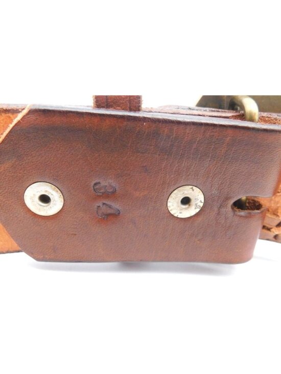 Vintage Tooled Leather Belt With Brass Neptune Meter Co. New York Buckle Size 34